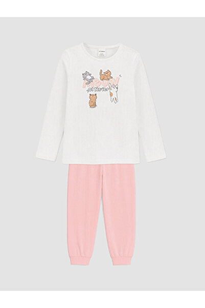 LC Waikiki Vizyon New Season Pink Printed Girls' Pajama Set