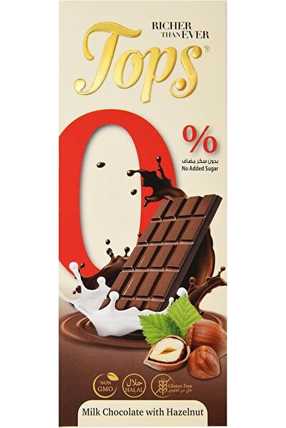 Tops لوح شوكولاتة بالبندق خالٍ من السكر - 50 جرام |   بدون سكر مضاف، حبوب الب...