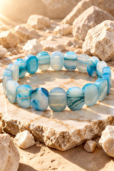 NBS Beautiful Naturel Stones سوار العقيق الأزرق من الأحجار الطبيعية عالي الجو...
