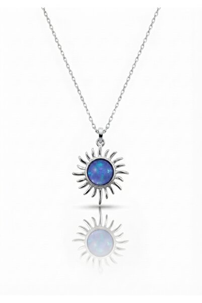 Moda Hilye www.modahilye.com Gümüş Opal Taşlı Mini Güneş Kolye - 925 Ayar Gümüş