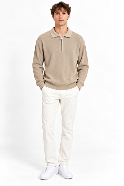 ribana Polo Collar Zippered Long Sleeve Men's Sweater 102101
