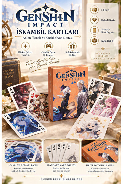 FG KONNİCHİWA Genshin Impact Anime Temalı İskambil Kartları – 54 Kart Oyun De...