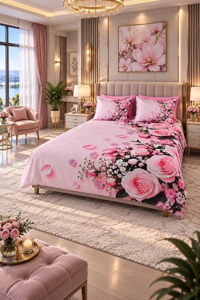 AYBERK HOME TEXTİLE Gülcan Cotton Double Duvet Cover Set with 6-Piece Fitted ...