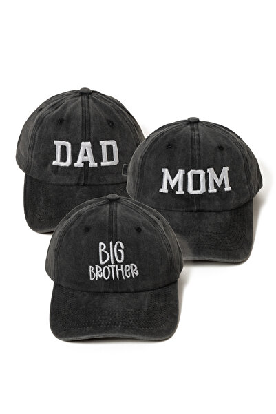 Nome Studio Nakışlı Antrasit Mom Dad Big Brother Şapka 3lü Paket Anne Baba Er...