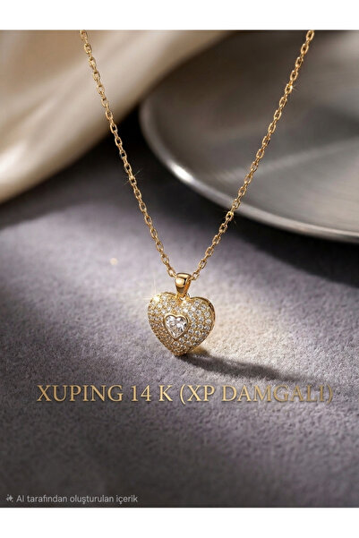 AG LUNERA Xuping 14K Altın Kaplama Zirkon Taşlı Kalp Kolye (XP Damgalı - 45+5...