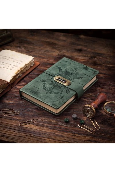 kt kuzey tacı Dümen ve Çapa Motifli Renkli Deri Kapaklı Defter Nostaljik Hatı...
