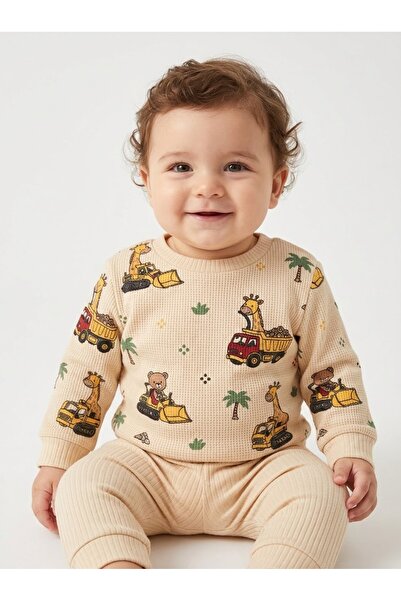 erkek çocuk hayvanlı iş makinaları desenli 2'li pijama takımı