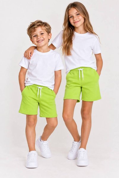 Yarusya Çocuk Şort %100 Pamuk Unisex Kız Erkek Beli Lastikli Bağcıklı Cepli Y...