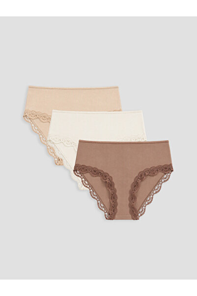 LC Waikiki Özmarka New Season Brown Lace Detailed Bikini Panties 3-Piece