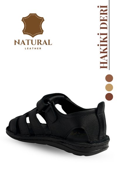 Moda Anna 100% Genuine Leather Closed Toe Men's Sandals Syringe Black