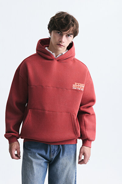 VAMOSCLO Oversize Yıkamalı Kapüşonlu Sweatshirt