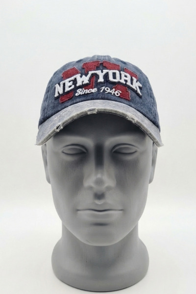 NEWYORK Lacivert Siyah Eskitme Unisex Beyzbol Kep Şapka