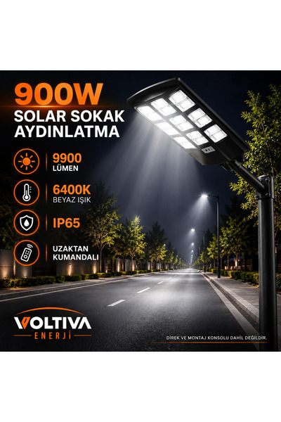 CATA 900W Solar Sokak Aydınlatma 9900 Lümen 6400K IP65 Uzaktan Kumandalı