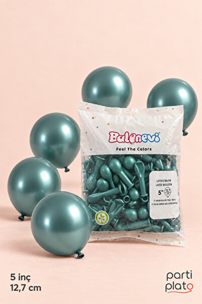 BalonEvi 5 Inch Chrome Green Latex Balloons 100 Pack – 12.7 cm Mini Metallic ...
