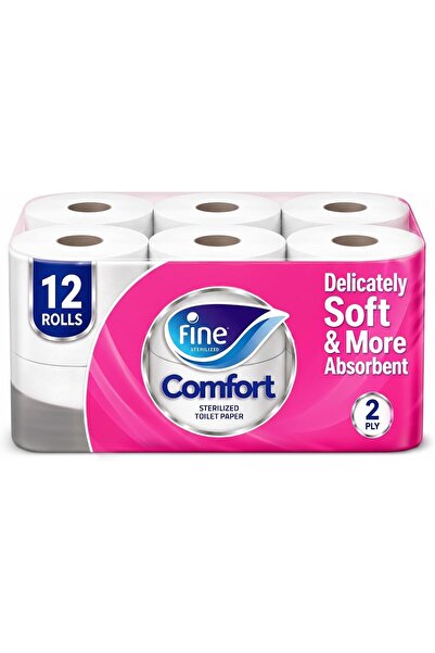 Alokozay Fine Comfort Toilet Tissues Paper 12 Rolls, 180 sheets x 2 Ply