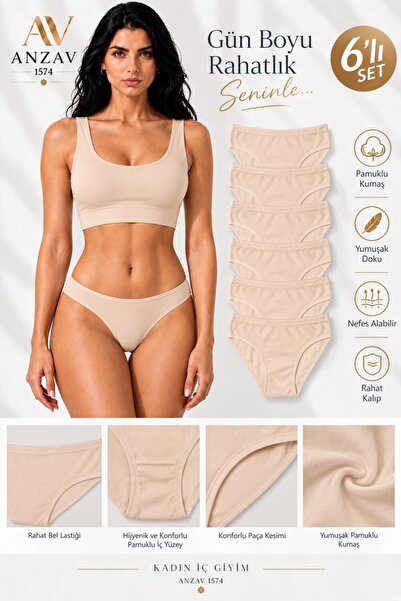 AV ANZAV 1574 Women's 6-Piece Cotton Soft Textured Daily Comfort Slip Panties