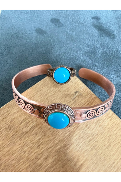 Rupen Kraft Pure Copper Ring Bracelet with Natural Stones, Handcrafted Copper...