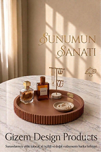 Toprak Rengi İskandinav Model Tırtıklı Sunum Tabağı, Biblo, Sunum Tabağı