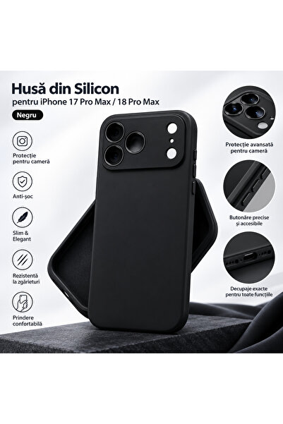 bzstore Husa Silicon Negru pentru iPhone 17 Pro Max / 18 Pro Max, Protectie C...