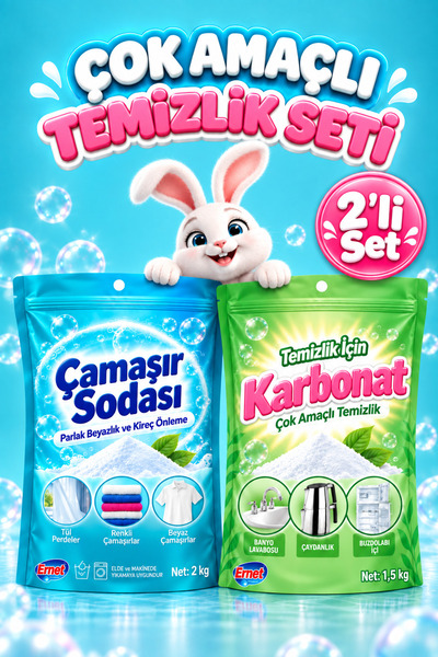 Delvos 2'li Set Temizlik için Karbonat 1.5 Kg + Çamaşır Sodası 2 Kg Çamaşır Ve Yüzey Için Çok Amaçlı Oksijenli Toz Leke Çıkarıcı ve Beyazlatıcı