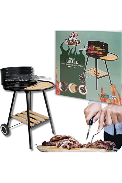 ACTION Big Jeff Grill with Bamboo Side Table, 72x49x82cm, Black, with Wheels
