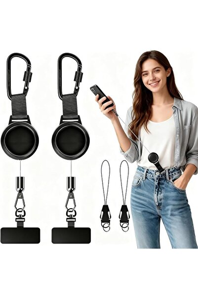 Generic 2-Pack Retractable Phone Tether with Steel Wire Cable, Secure Carabin...