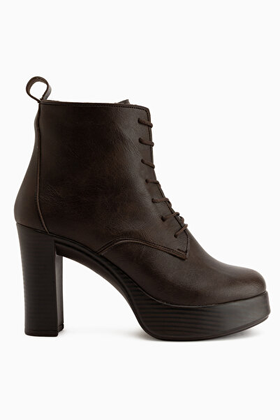 Limoya Camia Brown Lace-Up Platform Heeled Women's Boots