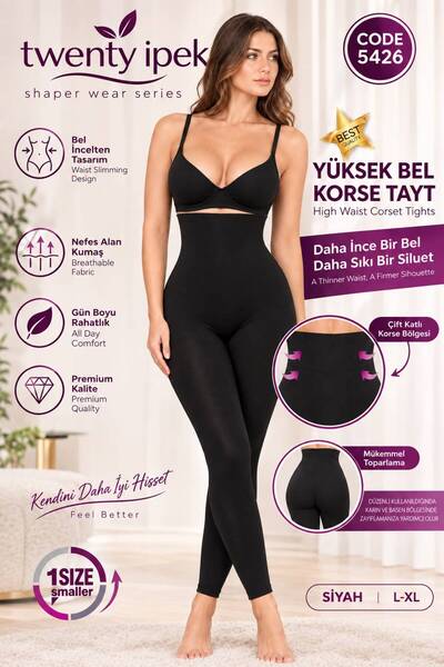 twenty ipek Women's Black High Waist Corset Leggings - Waist Slimming and Fir...
