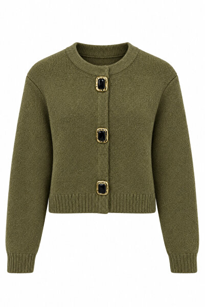 HAZELANNA Brown Gold Buckle Cardigan