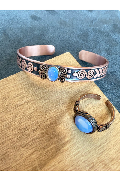 Rupen Kraft Real Copper Ring Bracelet with Natural Stones, Handcrafted Copper...