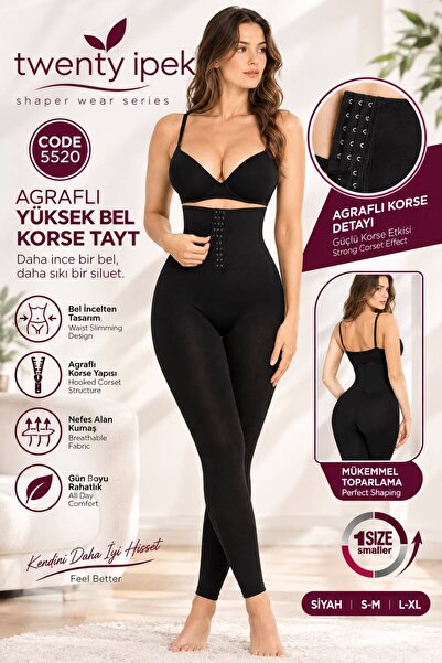 twenty ipek Women's Black High-Waisted Corset Leggings - Waist Slimming and F...