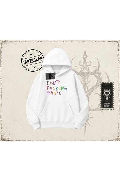 Tarzsokak Ženska majica sa kapuljačom "Don't Fcking Panic" oversize unisex bela