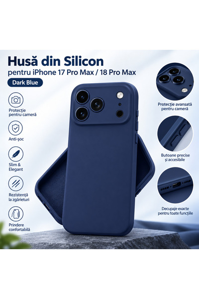 bzstore Husa Silicon Negru pentru iPhone 17 Pro Max / 18 Pro Max, Protectie C...