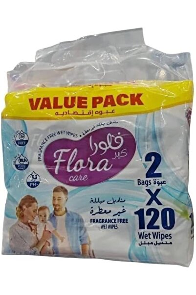 Flora مناديل مبللة غير معطرة 120 قطعة × عبوتين