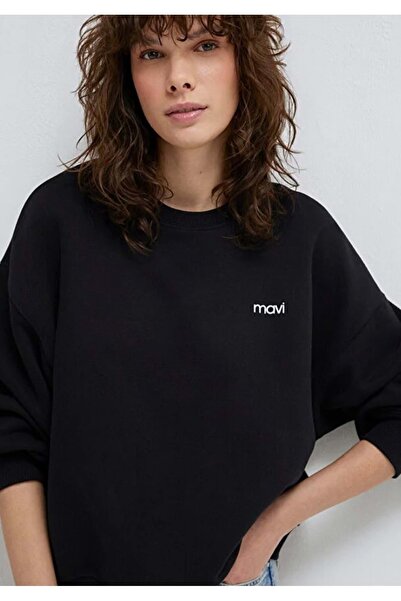 Mavi M1S10490 Logo Baskılı Kadın Sweatshirt SİYAH