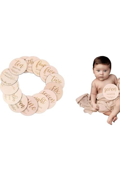 Paporich 14 Pack Wooden Baby Monthly Milestone Cards with Announcement Sign, ...