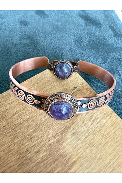Rupen Kraft Copper ring bracelet natural stone handmade copper set, amethyst ...