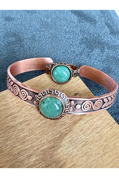 Rupen Kraft Copper Ring Bracelet with Natural Stones Handcrafted Copper Set, ...