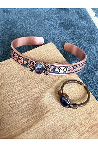 Rupen Kraft Pure Copper Ring Bracelet with Natural Stone Handcrafted Copper S...