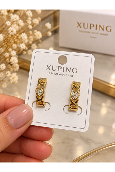 XUPİNGS JEWELRY Xuping Gold Renk Dokulu Tasarım Kadın Halka Küpe