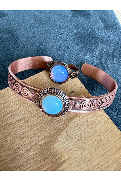 Rupen Kraft Copper Ring Bracelet with Natural Stones, Handcrafted Copper Set,...