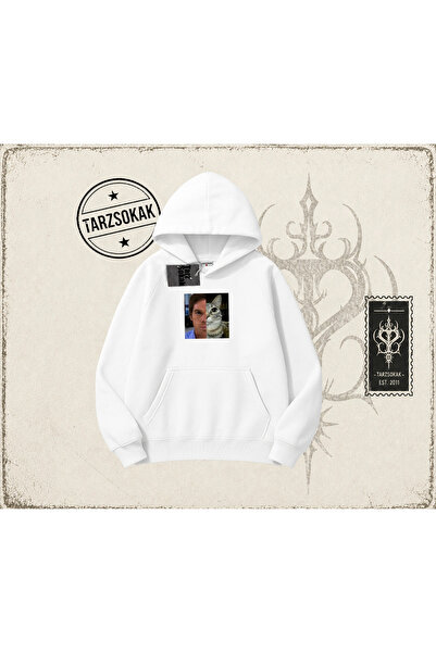 Tarzsokak Unisex Dexter Cat Oversize unisex dukserica sa kapuljačom, bela