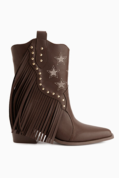 Limoya Valeria Brown Tasseled Star Detailed Western Women's Boots