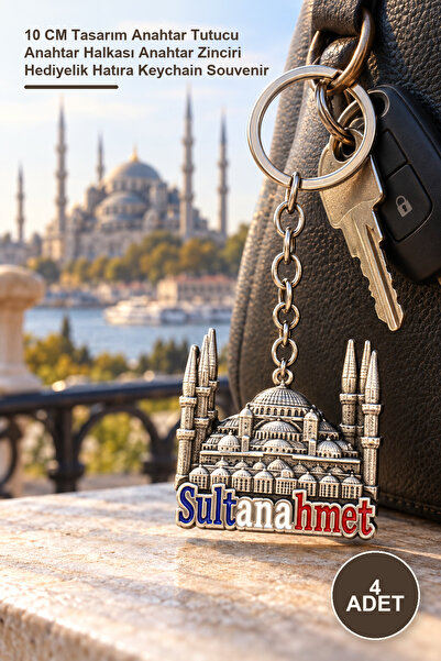 Yenilig 4 Pieces Sultanahmet Metal Keychain - 10 cm Design Key Holder Key Rin...