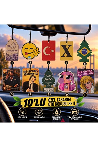 moto print Özel Tasarım 10'lu Karışık Set Araç Kokusu - Kalıcı Oto Kokusu, Di...