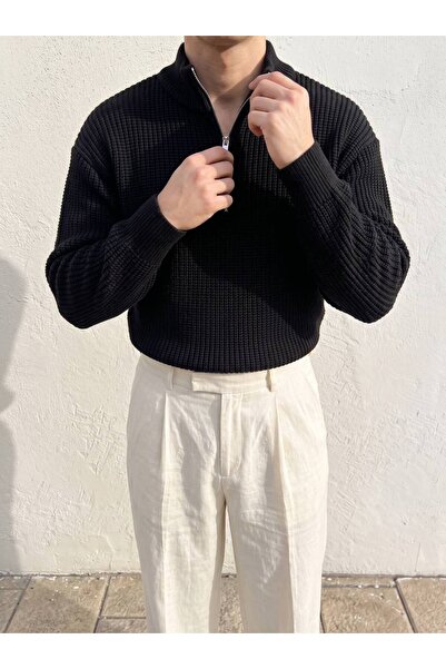 Gambocci Men's High-Neck Zippered Thick Knitwear Acrylic Sweater