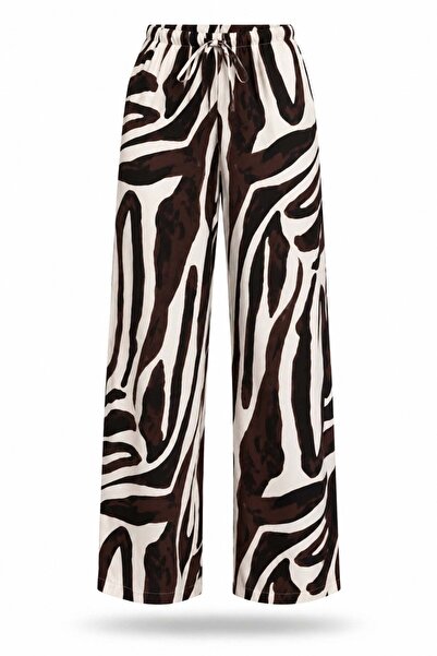 5in1Canpolat Brown Patterned Satin Textured Trousers 19177