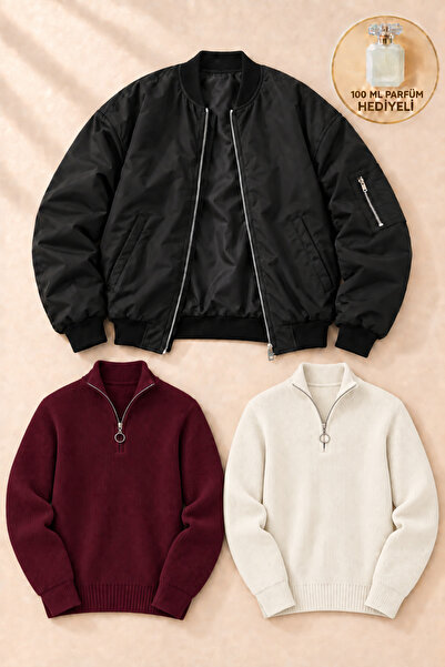 OTAKU 3-Piece Men's Winter Combination Pack – 1 Bomber Jacket + 2 Zippered Th...