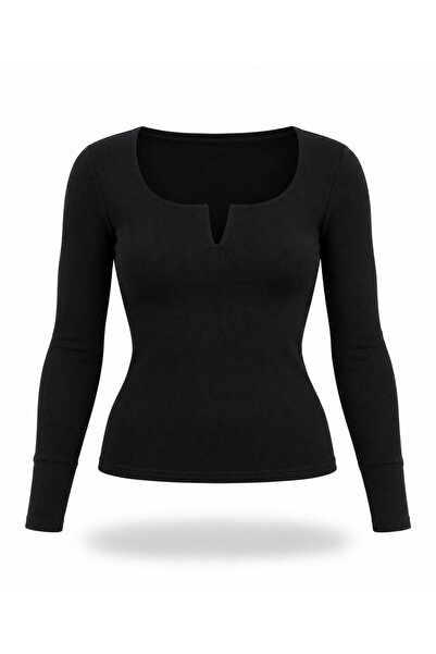 5in1Canpolat Black Drop Collar Corded Blouse 2260