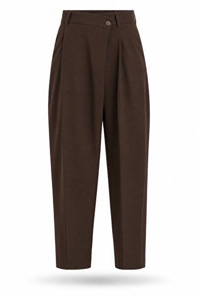 5in1Canpolat Brown Double-Breasted Pleated Fabric Trousers 19126